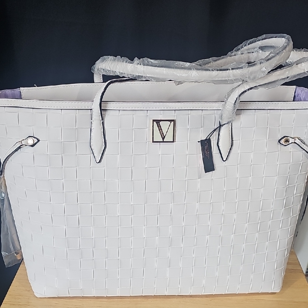 Victoria's Secret White Tote Bag with Embossed Pattern